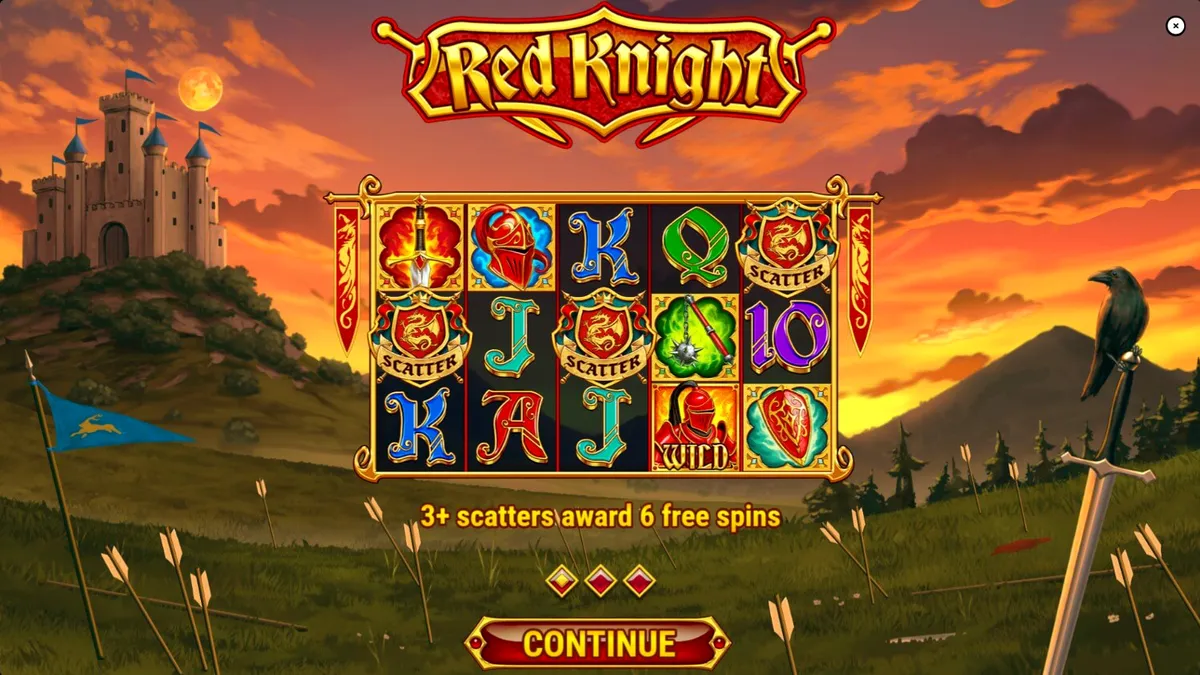 Tampilan visual slot Red Knight dengan latar belakang kastil dan simbol ksatria yang agresif.